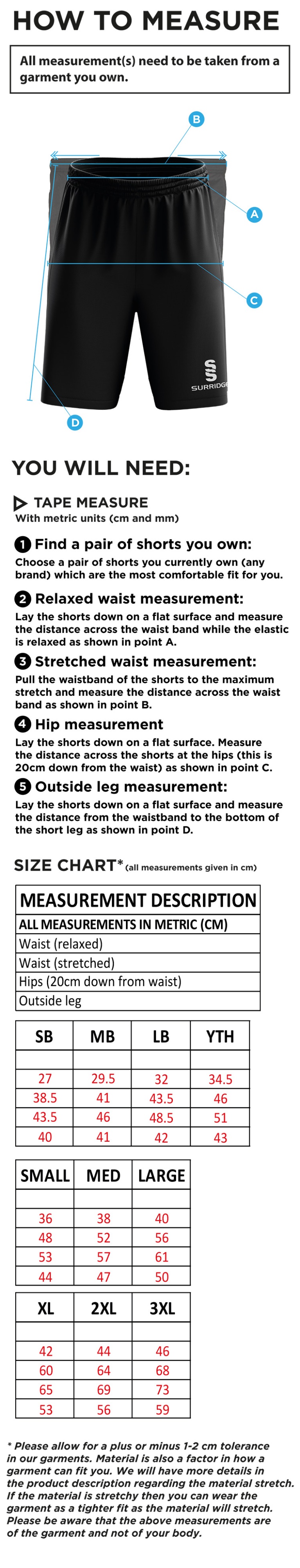 Blade Shorts : Navy - Size Guide